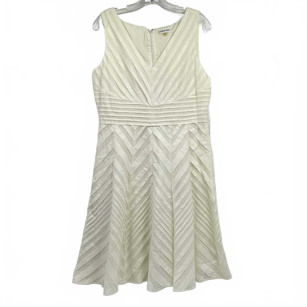 Calvin Klein Cream Pleated A-Line Midi Dress | Cotton, Size 12